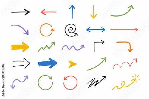 25 Hand Drawn Color Doodle Arrows and Decorative Graphic Elements .Generative AI