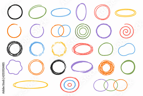 25 Hand Drawn Colorful Circle and Oval Doodle Design Elements .Generative AI