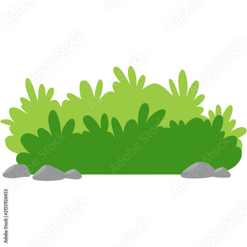 hand drawn green bush with grey stones illustration