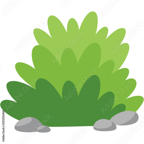 hand drawn green bush with grey stones illustration