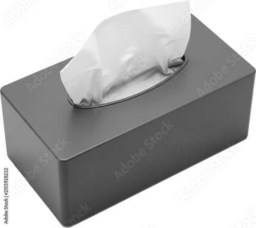Modern dark grey tissue box dispenser with white facial tissue paper