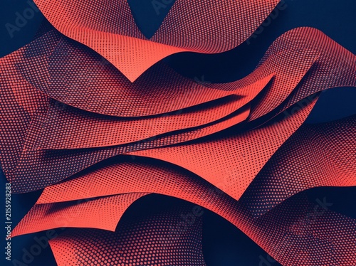 Layered Coral and Navy Halftone Sheets With Curved Dotted Graphic Texture