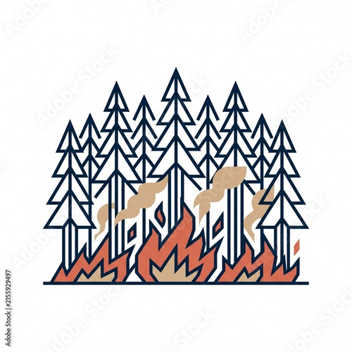 Forest Wildfire Illustration. Burning Trees, Fire Risk and Environmental Disaster Concept.