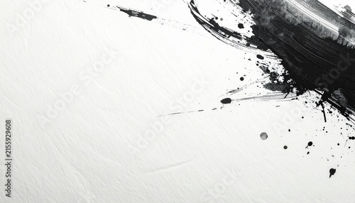 Off-white Washi paper texture with an abstract bold dry Sumi ink brush stroke