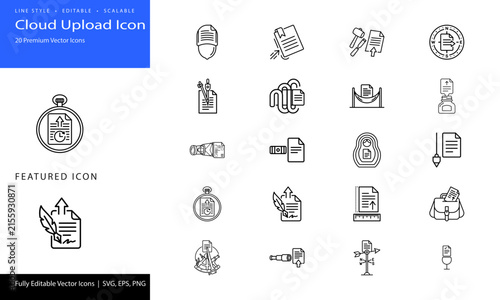 Cloud upload icon set with editable vector graphics
