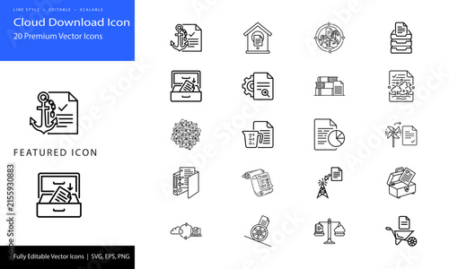 cloud download icon set for business and technology