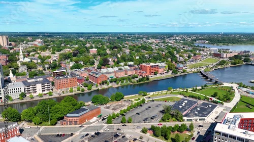 Providence city aerial view, including Providence City Bridge over Providence River and College Hill, city of Providence, Rhode Island RI, USA.