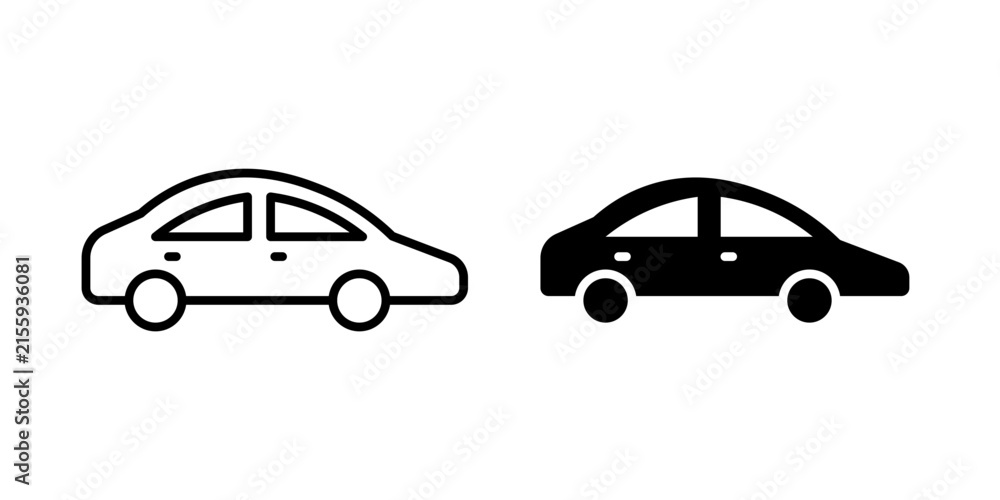 Fototapeta premium Car side view icon outline symbol kit