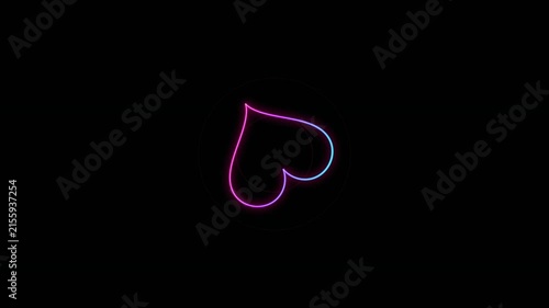 Minimalist Neon Heart Animation Rotating on Black Background.
