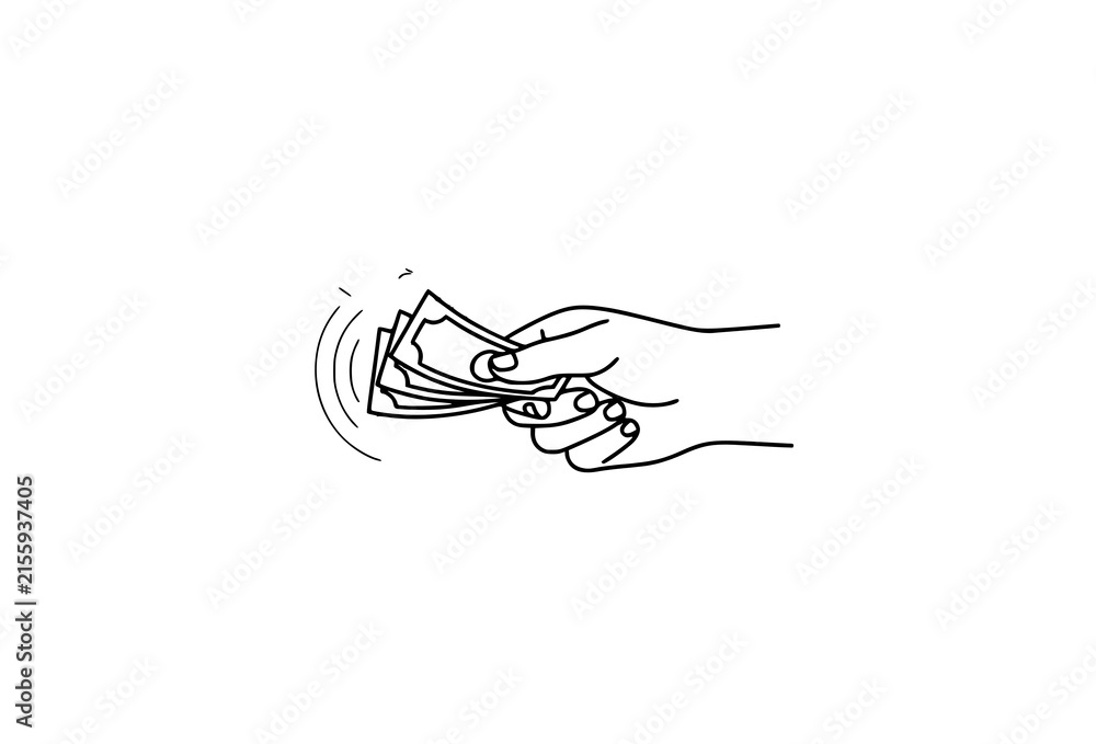 Fototapeta premium Animated hand holding cash banknotes payment transaction line icon with financial management concept