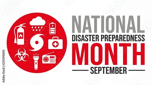 National disaster preparedness month illustration with essential supplies and text highlighting september awareness
