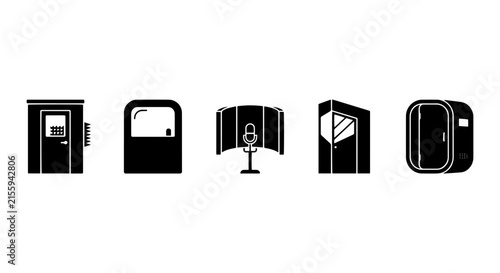Modern Booth Icons, Minimalist Entryway Symbols, Private Space Silhouettes, Contemporary Doorway Graphics