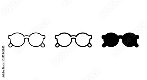 Round Eyeglasses Icons, Simple Spectacle Vector Graphics, Optical Accessory Symbols, Black and White Design Elements