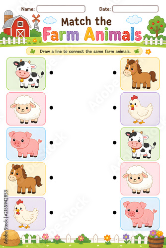 Preschool Farm Animal Matching Worksheet
