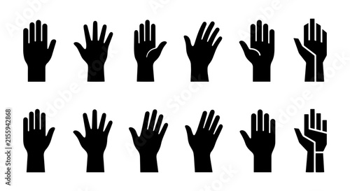 Vector Hand Icons Collection: Open Palms, Gestures, Communication Symbols, Black Silhouette Set