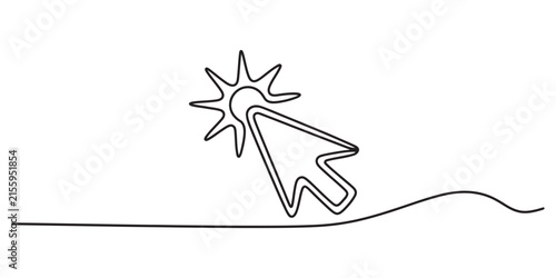 фотографія Continuous single line drawing of computer mouse cursor arrow clicking on a sun