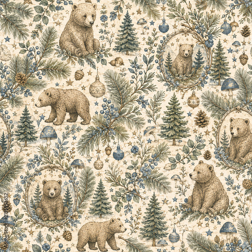 Retro Seamless Backgrounds Baby Boy Scrapbook Paper Vintage Blue and Cream Decorative Pattern Bear