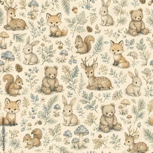 Retro Seamless Backgrounds Baby Boy Scrapbook Paper Vintage Blue and Cream Decorative Pattern Wood Animals