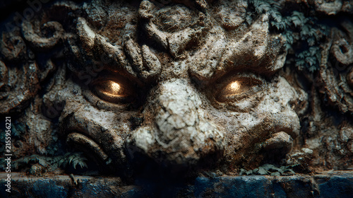 Dark fantasy stone monument showing forgotten civilization Image illustration