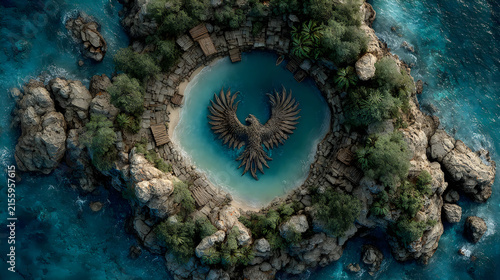 Fantasy phoenix island map surrounded by turquoise ocean images