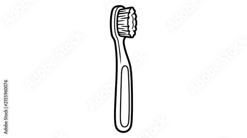 Detailed black and white sketch of a standard toothbrush isolated on a plain white background for dental hygiene concepts