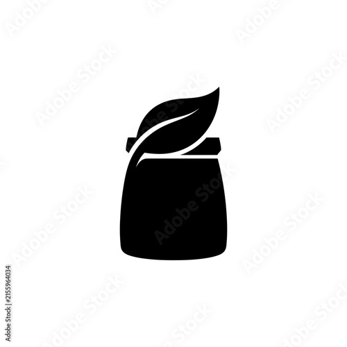 Vintage Cast Iron Tea Pot Icon, Vector Mineral Container Logo, Organic Herbal Water Kettle Sign, Botanical Plant Leaf Symbol for Infusion Design