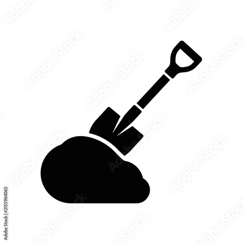 Modern flat vector of a garden spade at the surface of earth pile. Digging tool concept against white background.