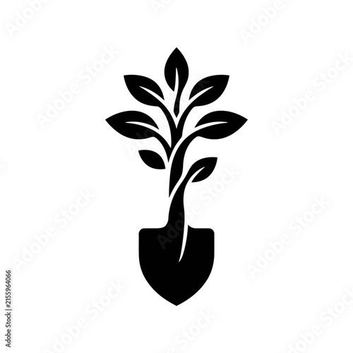 Minimalist potted plant icon. Leafy houseplant illustration. Simple botanical graphic. Sleek flat design. Modern interior decor element. Eco-friendly logo symbol.