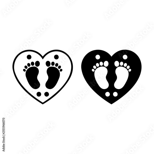 Heart shape icons featuring baby footprints in positive and negative outline style