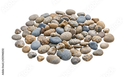 Fotografía Pile of smooth, rounded river stones in various natural earth tones and blues