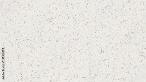 Abstract background with colorful confetti or thin paper strips scattered on a white surface
