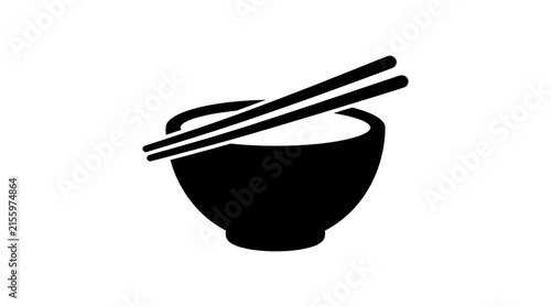 Foto Bowl with chopsticks a black silhouette on a white background