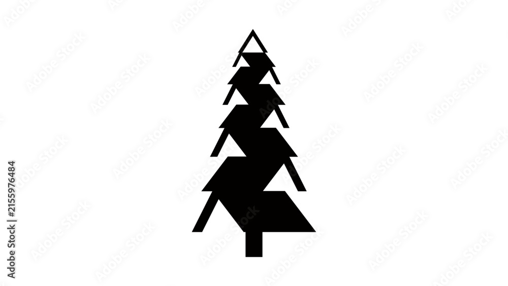 Fototapeta premium Pine Tree With Roof, symbol of education, black isolated vector silhouette