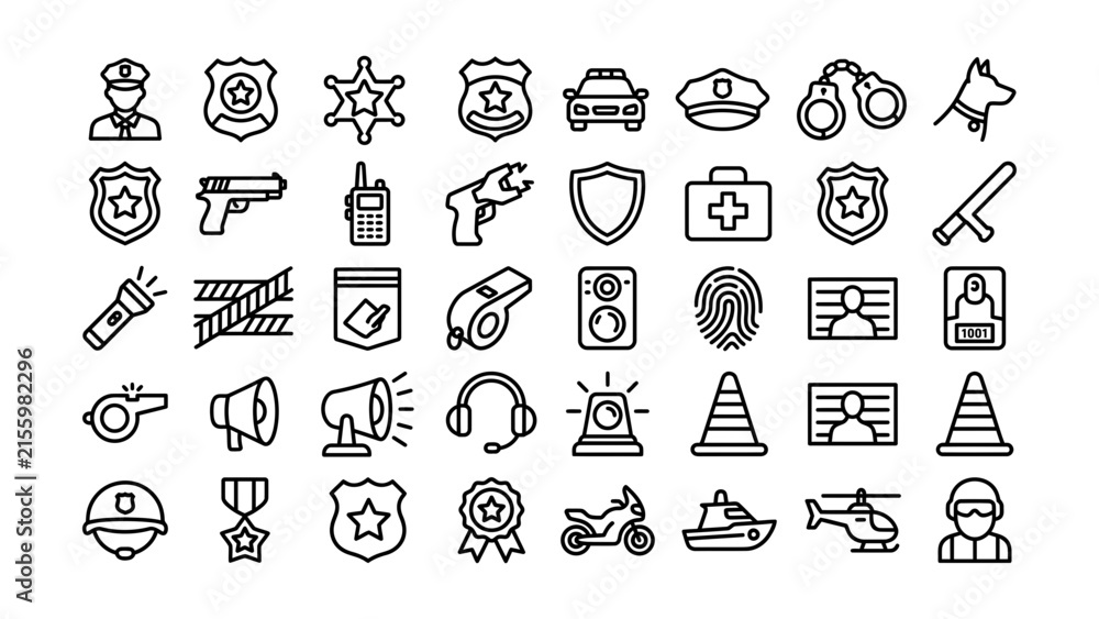Fototapeta premium Collection of police law enforcement and emergency services icons with transparent backgrounds for various uses