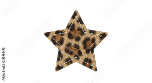 Leopard Print Star Shape with Stitched Edges on White Background