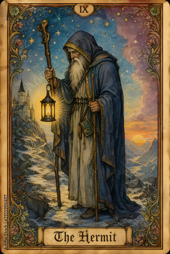 Tarot card 9 illustrating 