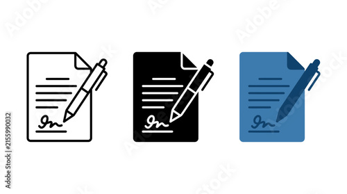 Принти на полотні Document signing icon set featuring pen and contract paper symbols document sign
