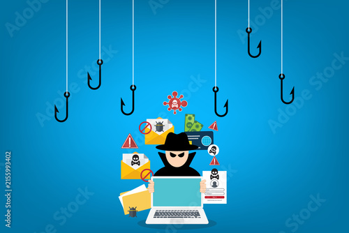 Account Hacking and Password Theft Concept with Cybercriminal and Laptop