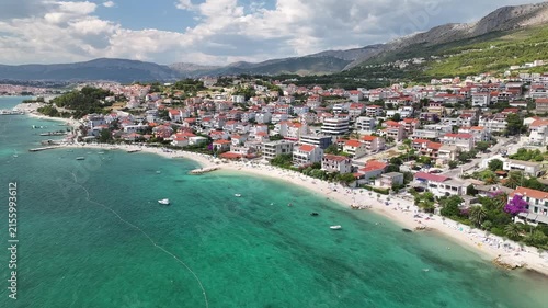 Wide Aerial View Of Podstrana And Its Entire Adriatic Coast, Croatia