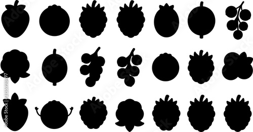 Fotografía Collection of various dark fruit silhouettes on a white background isolated on t