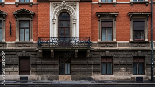 Classic architectural facade of an old European brick building.