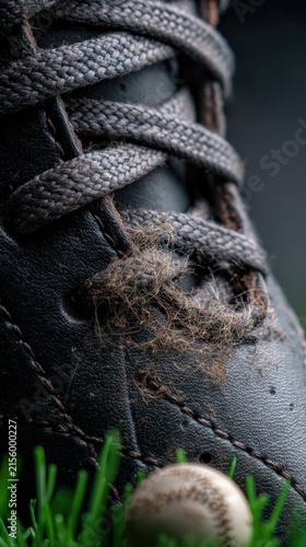 Closeup of football cleat lace texture with grass seeds Canon EOS R5