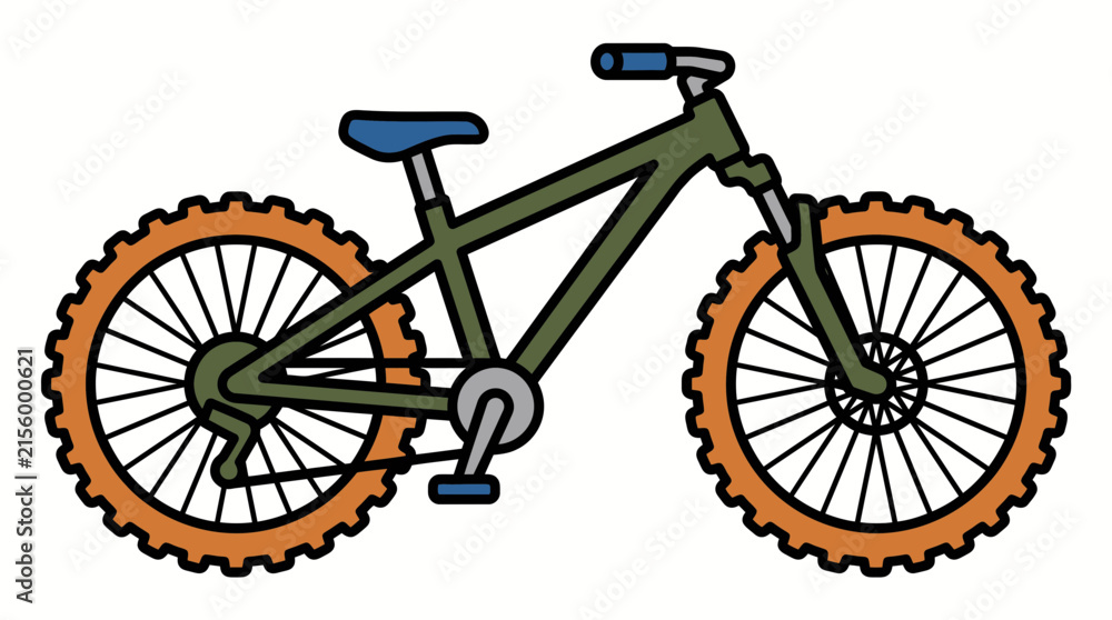 Naklejka premium Mountain bike with orange wheels and black frame