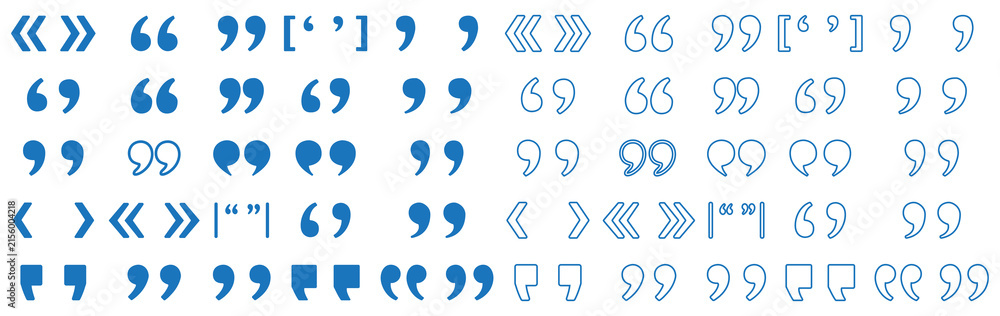 Fototapeta premium Set of quote mark, quotes icon, sign, symbol, emblem. Ditto marks icon set. Quotation marks. Dialogue discussion symbol for UI UX, website, mobile app.