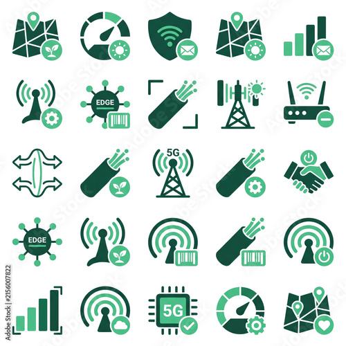 Network Security and Connectivity Icon Set Green