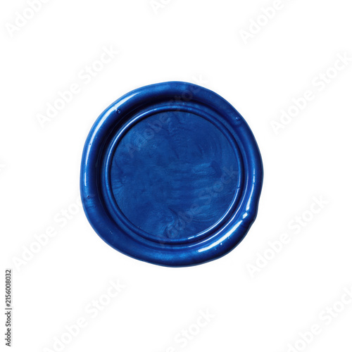 Blank Blue Wax Seal Stamp Isolated on White Background for Elegant Vintage Correspondence and Official Certification Documents