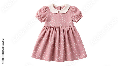 Konstfotografi Pink floral print baby dress with white peter pan isolated on png transparent ba