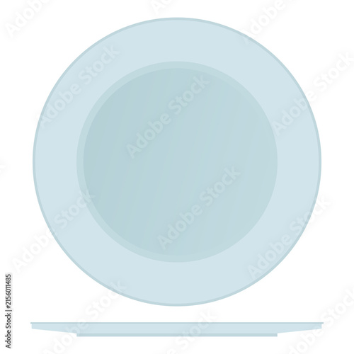 Empty Round Gray Blue Plate Isolated on White Background