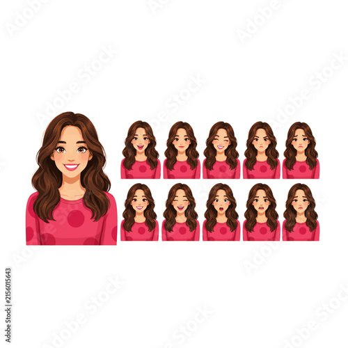Woman Character Avatar Collection with Different Facial Expressions – Female Cartoon Vector Set