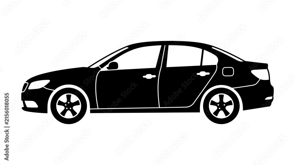Naklejka premium Modern sedan car profile a stark black silhouette